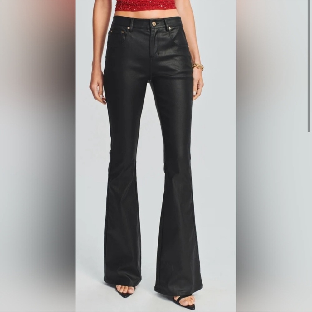 NEW Retrofete Laurel Coated Flare Jean Trouser Coated Black Size 29